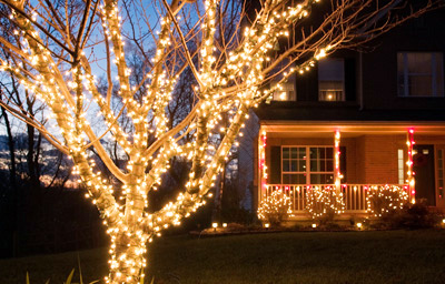 Home with outdoor holiday lights.